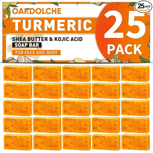 25P Turmeric Kojic Acid Soap Gift Set, Individually Wrapped (80g) | Infused with Retinol, Collagen & Vitamin E, SLS Free Gentle Care for Face/Body, Suitable for Party & Holiday Gifting