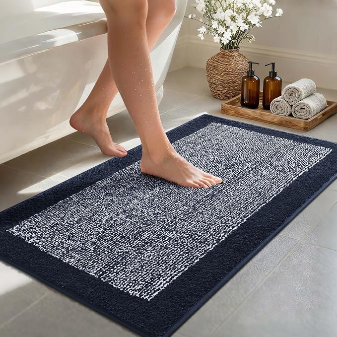 Bathroom Rugs 40x24 Non Slip Washable, Bath Mat for Bathroom Floor Tub, Soft Absorbent Quick Dry Mats for Shower, Bathtub,Home Decor(Dark Blue)