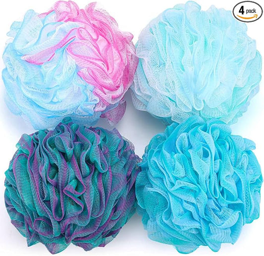 BTYMS XXL Loofah Bath Sponge 100g/pc, Extra Large Shower Puffs Exfoliating Mesh Pouf - Pack of 4