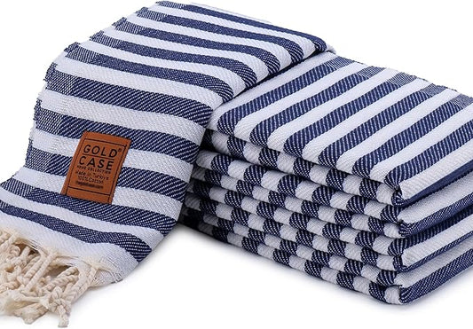 Gold CASE Turkish Hand Towels Set of 5 – 100% Cotton Hand Towels for Bathroom 20 x 40'' – Soft & Quick Dry Cotton Towel for Hands, Hair, SPA & Gym – Elegant Bathroom Towel Set in Navy Blue