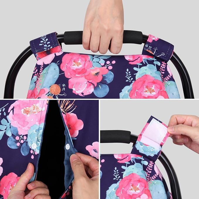 Rquite Car Seat Cover Baby, Carseat Covers Baby for Girl Boy, Warm Minky Infant Car Seat Cover Winter, Peekaboo Opening Car Seat Canopy, Multi-use Baby Carrier, Stroller, Nursing Cover, Minky Blanket