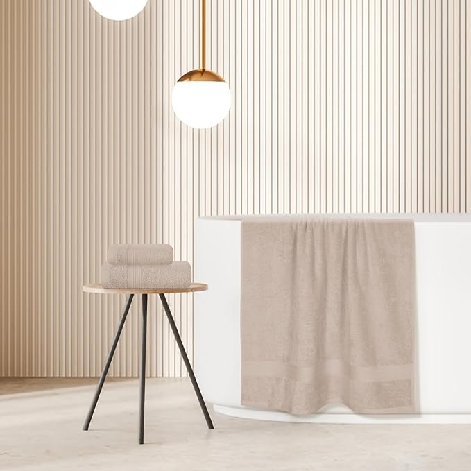 BOUTIQUO Ultra Soft 3 Pack Cotton Towel Set, Contains a Bath Towels 27x54 inch, a Hand Towels 16x24 inch & a Wash Coths 12x12 inch, Ideal Everyday use, Compact & Lightweight - Tan