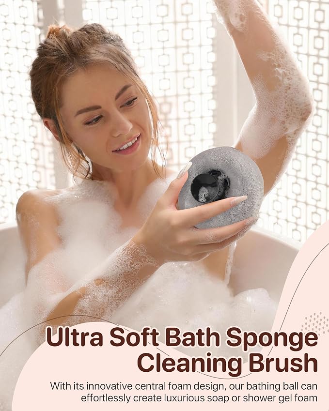Super Soft Sunflower Suction Cup Bath Sponge loofah, 2026 Upgraded 2-in-1 Sunflower Ball Exfoliating Bath Sponge Cleaning Brush, Mesh Shower Body Sponge Accessories for Women, Men Shower (Black+Grey)