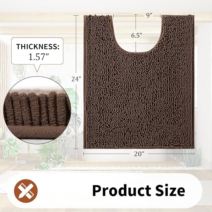 Yimobra Toilet Rugs U Shaped Washable - 24"x20" Non Slip Plush Contour Bath Rugs for Toilet - Super Soft Absorbent Quick Dry Toilet Mats for Bathroom,Brown