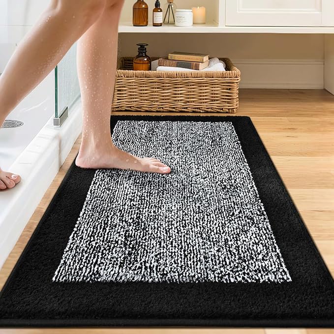 Bathroom Rugs 40x24 Non Slip Washable, Black Bath Mat for Bathroom Floor Tub, Soft Absorbent Quick Dry Mats for Shower, Bathtub,Home Decor