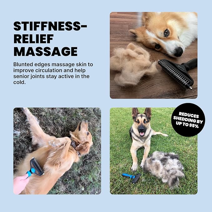 MalsiPree Dog Brush - Large Black, 2-in-1 Undercoat & Dematting Rake | 2-in-1 undercoat rake & dematting brush - deshedding tool - Use for medium to large double-coated dogs & cats