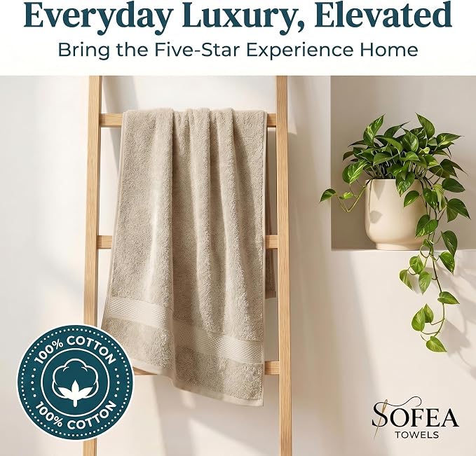 Sofea Bath Sheet Towels 2 Pack Oversized, (35 x 70 Inches) 100% Cotton Jumbo Bathroom Towels, Extra Large Soft Absorbent Bath Sheet Towels