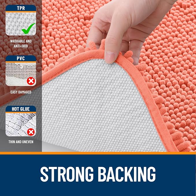 OLANLY Bathroom Runner Rugs 47x20, Extra Soft Absorbent Chenille Bath Rugs, Rubber Backing Quick Dry, Machine Washable Long Bath Mats for Bathroom Floor, Tub and Shower, Home Decor Accessories, Coral