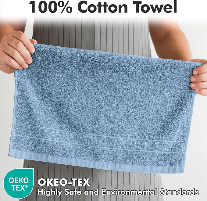 100% Ring Spun Cotton Hand Towels for Bathroom – 550 GSM Soft & Absorbent Towel Set– Pack of 6 Small Towel (34x20in) – Quick Dry Luxury Cotton Hand Towels – Sky Blue
