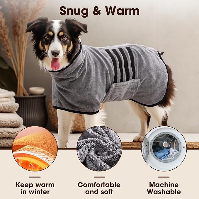 Microfibre Dog Bathrobe Dog Towel Wrap Super Absorbent Dog Drying Coat Bath Robe for Puppy, Medium & Large Dogs, Fast Drying, Adjustable, for Pet Dogs & Cats
