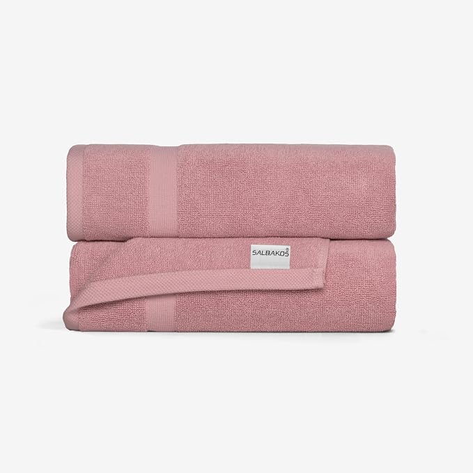 SALBAKOS 100% Turkish Cotton Bath Mat Set 2-Piece - 20x34 inch, Hotel & Spa Collection, Soft, Absorbent, Long Lasting, Durable Bathroom Rugs | Made in Turkey (Rose, 2 Bath Mats)