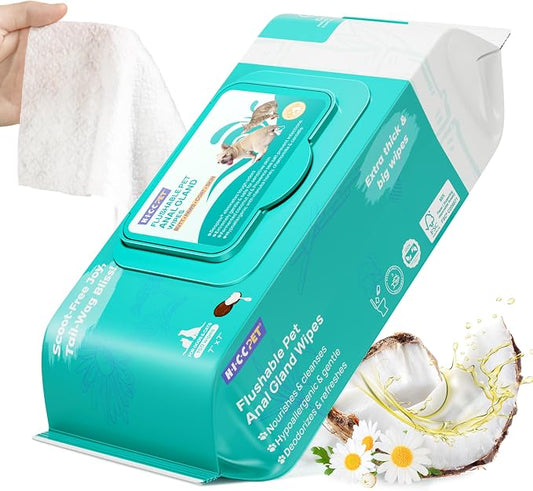 HICC PET Wipes for Dogs & Cats, Cleaning Deodorizing Anal Gland Wipes, Hydrating & Nourish Fur Dog Grooming Wipes for Paw, Butt, Body-Hypoallergenic
