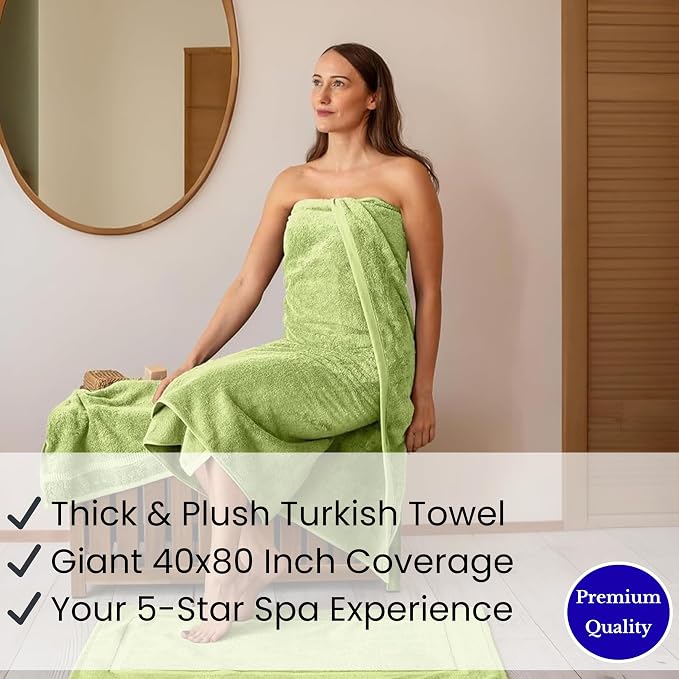 SALBAKOS Luxury 100% Turkish Cotton 40x80 in Extra Large Beach & Bath Towels | Oversized Bath Sheets | Premium Hotel Quality Thick Soft Absorbent Turkish Towel (Pack of 1, Green, Jumbo Bath Sheet)