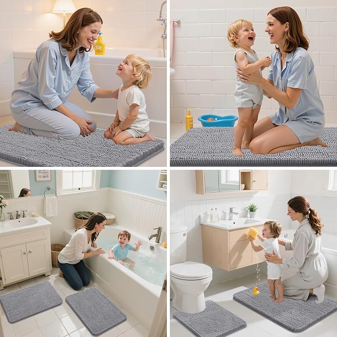 Arotive Bathroom Toilet Rugs U Shaped 20x20, Extra Soft Absorbent Shaggy Chenille Contour Bath Rugs for Toilet, Machine Washable Contoured Bath Mats, Grey