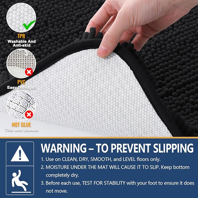 Arotive Bathroom Rugs Round 30x30, Extra Soft Absorbent Shaggy Chenille Bath Rugs, Machine Washable Rubber Backing Bath Mats for Bathroom Floor Tub and Shower, Home Decor Accessories, Black
