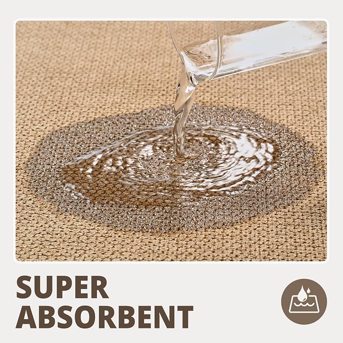 Bathroom Rugs Sets 2 Piece, Thin Bath Mat & U-Shaped Contour Toilet Rug Absorbent Quick Dry, Machine Washable, Non Slip Low Pile Bath Mats for Bathroom/Tub/Sink/Shower (27"x17" Plus 24"x20" U, Khaki)