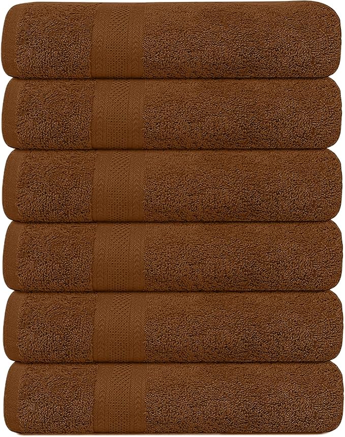 KAHAF COLLECTION 6 Pack Bath Towels Set (27 x 54 Inches) 100% Ring Spun Cotton, Lightweight, Quick Dry, Highly Absorbent Towels (Brown, (27x54) Inches)