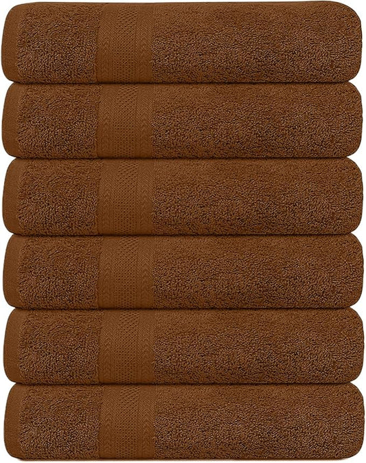 Pack of 6 Bath Towels 27 x 54 Inches, 100% Cotton, Larger & Lighter Weight, Quicker to Dry, Super Soft and Absorbent, Perfect for Bathroom (Brown, Pack of 6 (27''x54''))