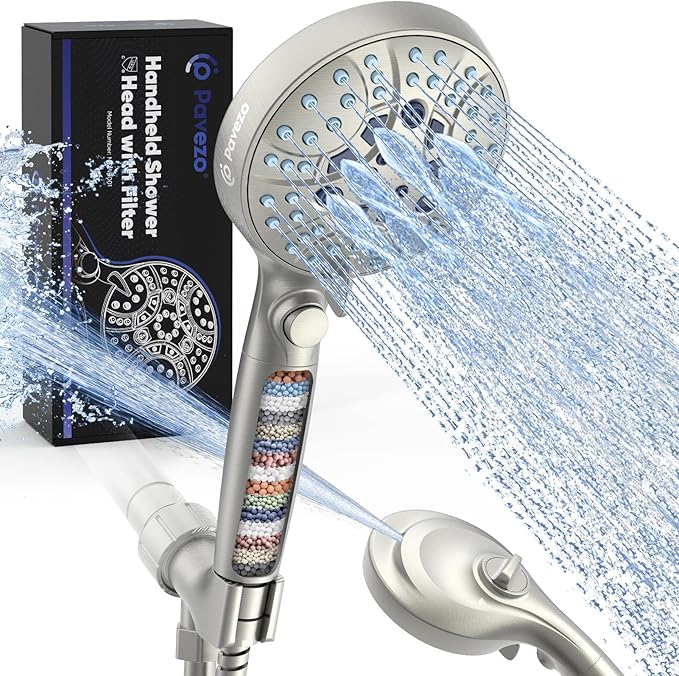 High Pressure Handheld Shower Head with Filter & ON/OFF Switch, Modern Nickel