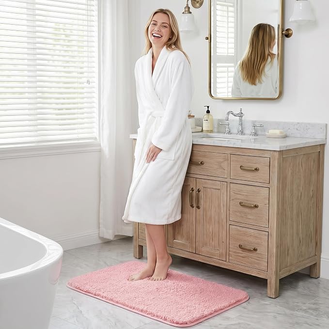 Exclusivo Mezcla Bathroom Rugs Mat 17x24, Extra Soft Non Slip Absorbent Water Microfiber Bath Rugs, Machine Washable Quick Dry Bath Mats, Shower, Home Decor, Solid Pink