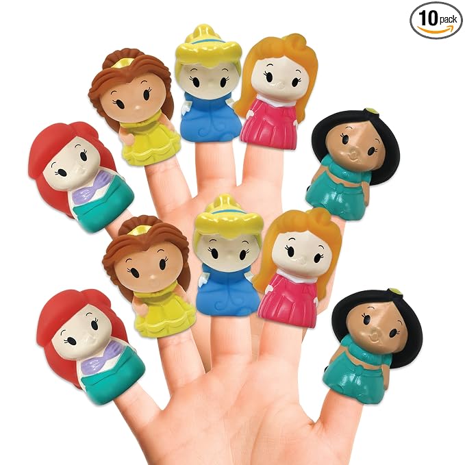 Disney Princess 10 Pc Finger Puppet Set - Party Favors, Educational, Story Time, Floating Pool Toys, Beach Toys