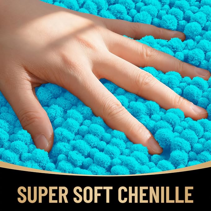 OLANLY Thick Bathroom Runner Rugs 44x24, Extra Soft Absorbent Chenille Bath Rugs, Rubber Backing, Machine Wash Dry, Long Bath Mats for Bathroom Floor, Tub and Shower, Home Decor Accessories, Aqua Sky