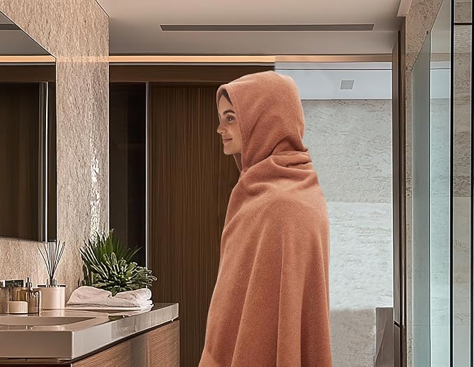 COTTON CRAFT Giant Hooded Towel – 2 Pack Oversized Extra Large 35 x 70 - Plush 600 GSM Soft Towel with Hood for Adults - Absorbent 100% Cotton Ringspun Terry Pool Beach Bath Sheet Wrap – Mocha