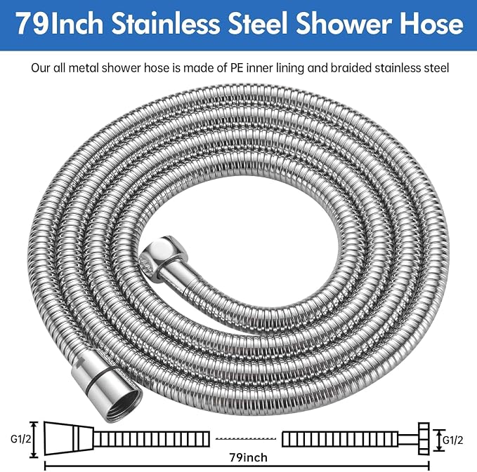 RUMOSE 79 inches Extra Long Shower Hose, Polished Chrome | Shower Head Extension Hose, Attachment Flexible Handheld Shower Sprayer Hose, Stainless Steel Shower Tube