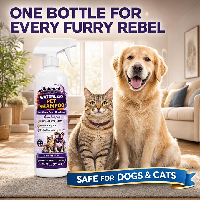 Waterless Pet Shampoo for Dogs & Cats - Lavender Scent No-Rinse Foam - Easy Grooming & Deodorizing - 17 oz