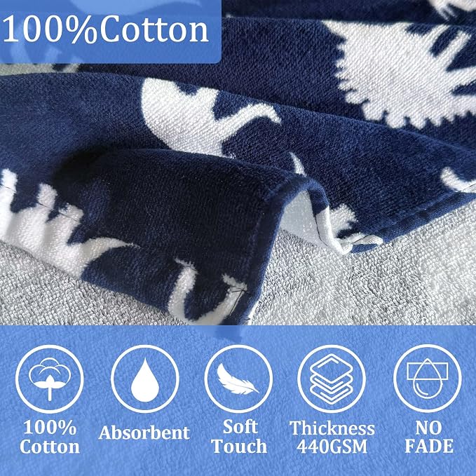 VOOVA & MOVAS Dino Toddler Hooded Beach Towel, 28"X41"(3-5T), Soft | Thick | 100% Cotton | Absorbent Hooded Towel Wrap for Boy, Perfect for Beach, Pool, Bath, Swimming