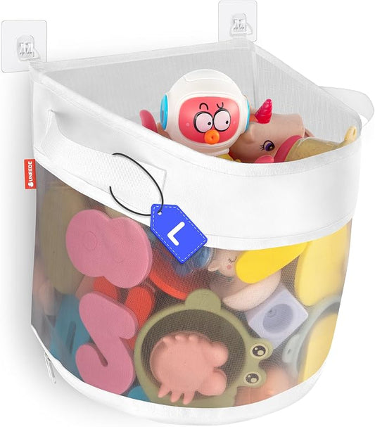 UNEEDE Bath Toy Organizer,4.15 Gallons Bathtub Toy Storage Organizer,Quick Access Bath Toy Holder For Bathtub,Baby Organizer And Storage,Quick Dry Baby Bath Toy Storage For Tub,Mesh Shower Caddy(Gray)