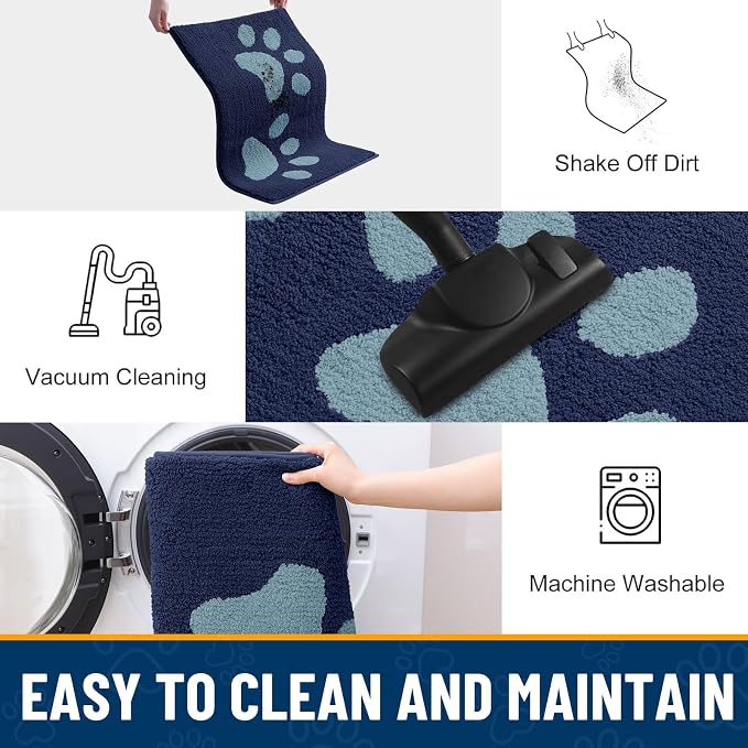 Smiry Dog Door Mat for Muddy Paws, Absorbs Moisture and Dirt, Low-Profile Entryway Mat with Non-Slip Backing, Entry Indoor Outdoor Doormat for Inside Floor (59x24 Inches, Dark Blue, Paw)