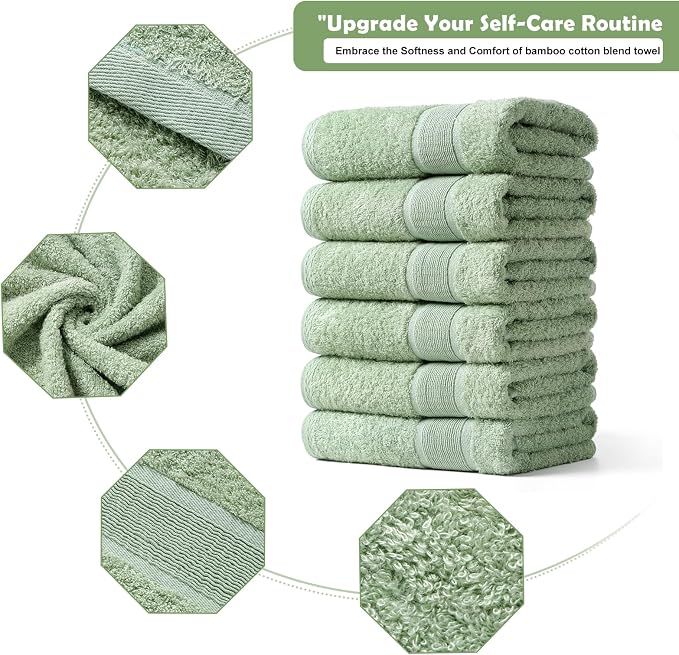 Aibaser Hand Towels-16x30inch - Lightweight and Highly Absorbent Hand Towels for Bathroom, Travel, Gym, Shower and Spa (Green)