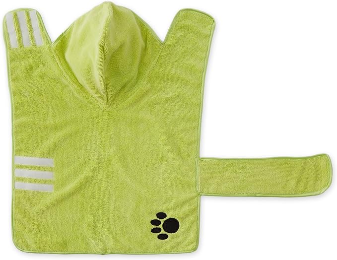 Bone Dry Pet Robe Collection, Embroidered Absorbent Microfiber Bath Robe with Adjustable Closure, for Dogs & Cats, Medium, Lettuce Green