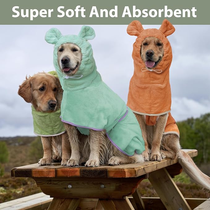 Dog Bathrobe Super Absorbent Towel Robe - Microfiber Bath Towels Fast Drying Coat for Dogs, Cute Dogs Clothes Adjustable Collar & Belly Strap Warm Keeping Hooded Dog Towel (Grey, XX-Large)
