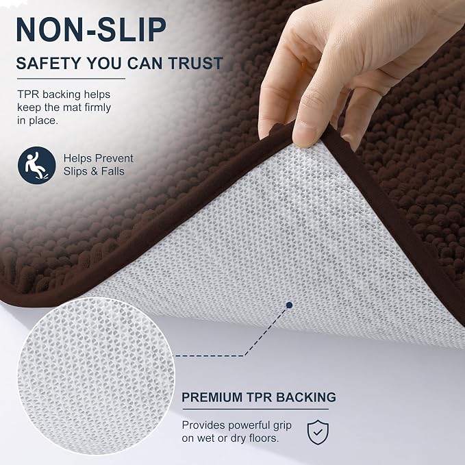 Smiry Thick Chenille Bathroom Runner Rugs 47x20, Extra Absorbent Striped Bath Mat, Machine Washable, Rubber Backing, Long Bath Rugs for Tub & Shower, Modern Home Decor Accessories, Brown