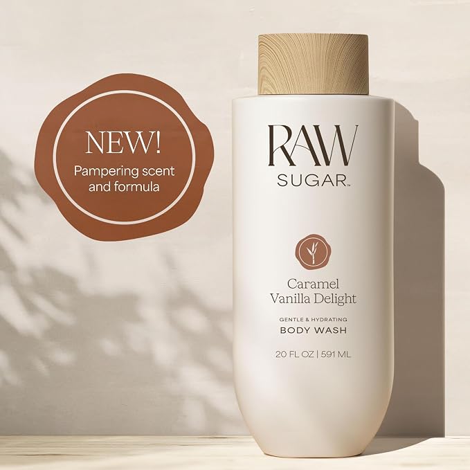 RAW SUGAR Body Wash, 20 fl oz (Pack of 3), Caramel Vanilla Delight