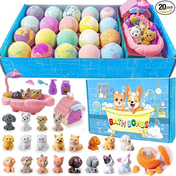 Bath Bombs for Kids with Surprise Inside for Girls Boys Toddlers, 20 Pack Organic Kids Bath Bombs with Surprise Inside, Kids Safe Handmade Bubble Bath Fizzies, Ideal Birthday Christmas Gift Set
