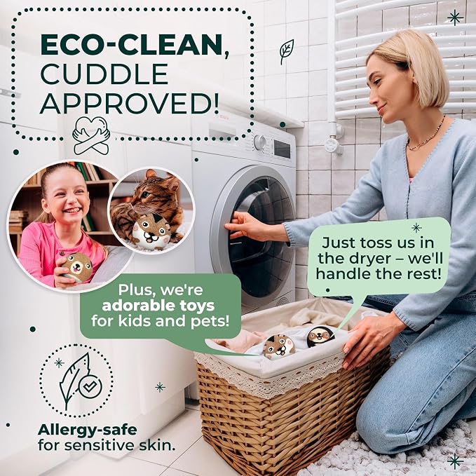 Chemical Free & Baby Safe! Reusable Wool Dryer Balls XL 6-Pack - Reduces Static, Cuts Dry Time, & Softens Naturally