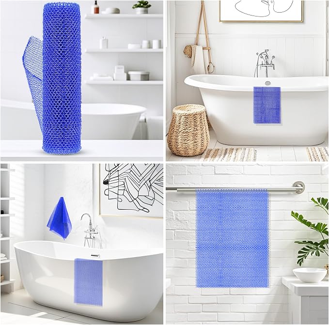 2 Pieces African Net Sponge – Effective Deep Cleansing and Exfoliating Mesh for Glowing Skin – Stretchable, Quick-Dry Exfoliating Bath Sponge (Blue)