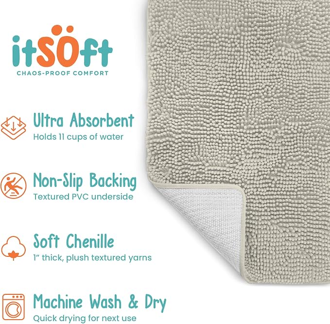 Dog Rugs for Muddy Paws 25x18 | Cleaner Mud Free Floors | Muddy Dogs Mats for Indoor, Dog Mat for Muddy Paws Door Mat Washable, Absorbent Chenille Mud Room Rug Paw Matt w/ Non Slip Backing, Wax White