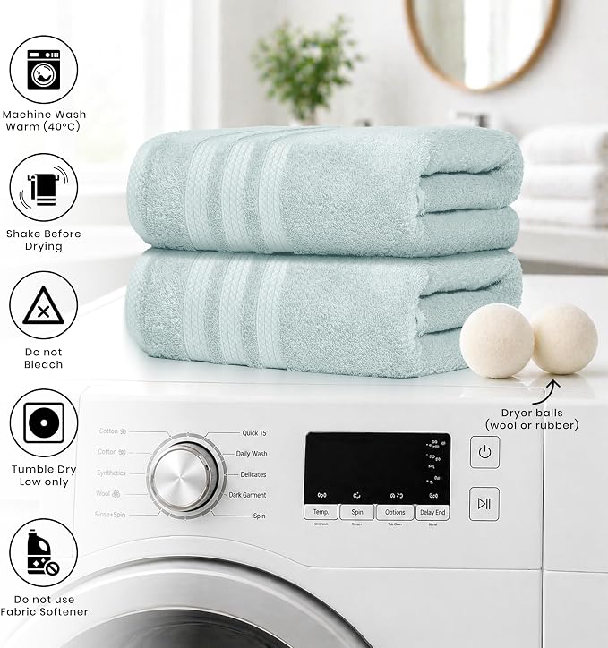 Bath Sheets 2 Pack Extra Large 35 x 70 Inches 600 GSM 100% Ring Spun Combed Uzbek Cotton Bath Towels Oeko-TEX Certified Soft Highly Absorbent Quick Dry – Mint