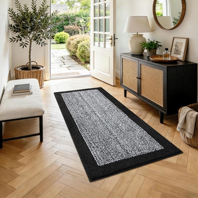 44x24 Large Bathroom Rugs Washable Non Slip, Black Bath Mat for Bathroom Floor Tub, Soft Absorbent Quick Dry Mats for Shower, Bathtub,Home Decor