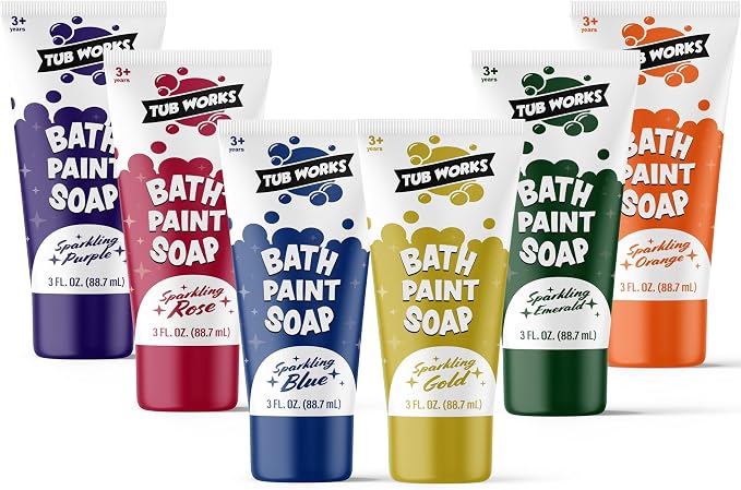 Tub Works® Bath Paint Soap Bath Toy, Shimmer 6 Pack | Non-Toxic | Washable Bathtub Paint for Finger Painting on Tub Walls | Ideal Toddler Bath Toys for Creative Play | Easy to Clean, Fun Paint Soap