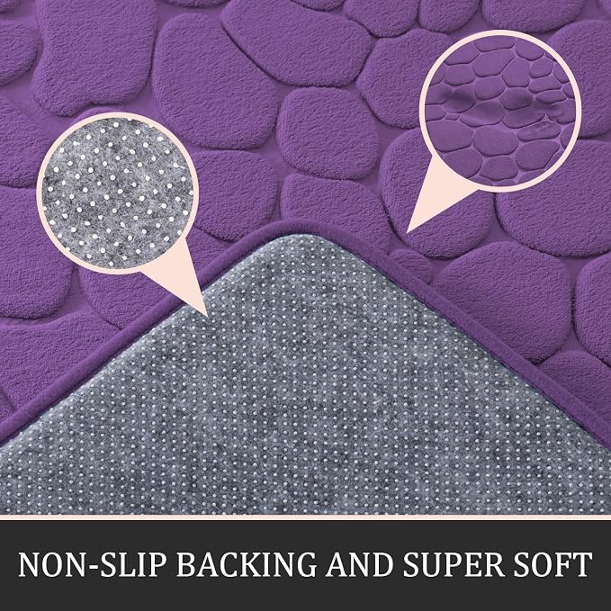 YIHOUSE Bathroom Rugs Mat Set, Memory Foam Bath Mat 3 Piece Purple | U Shape+Small Mat, Non Slip, Water Absorbent, Washable, Bath Mat For Bathroom, Sink and Toilet