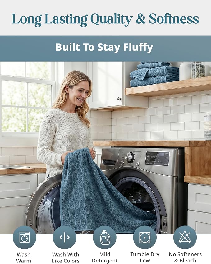 Casa Platino Bath Sheet Set, 4 Pack (36"x 72"), Hotel Towels, 100% Ring Spun Cotton Bath Sheets, Absorbent Towels, Quick Dry, Soft Towel - Steel Blue