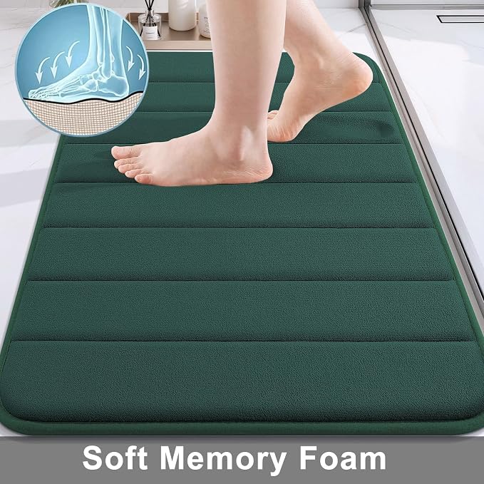 Buganda Memory Foam Bath Mat, 24" x 16", Ultra Soft Bathroom Rugs, Water Absorbent and Machine Washable Bath Rug for Bathroom, Shower, and Tub, Dark Green