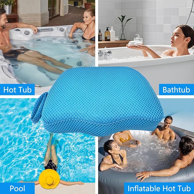 REEZEIVI Hot Tub Booster Seat for Adults,5 Inch Thick SPA Cushion,Weighted Hot Tub Cushion with Non-Slip Bottom,Quick Dry Spa seat,Washable 3D Mesh,Inflatable Hot Tub,Pool, Bathtub (Bue)