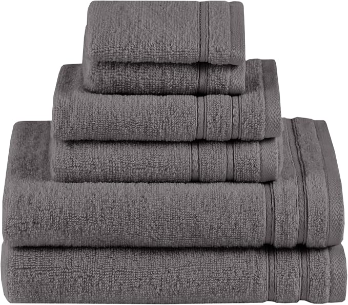 Comfort Spaces 6 Pc Towel Set, 100% Cotton Zero Twist, Dark Grey | Zero Twist Cotton, Quick Dry Ultra Soft, 2 Bath 2 Hand 2 Washcloth, Absorbent Lightweight Towels for Everyday