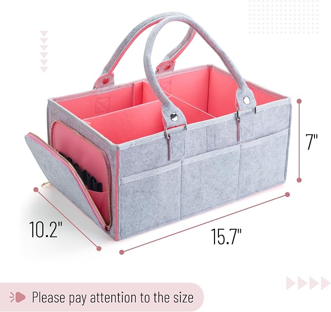 Mr. Pen- Baby Diaper Caddy Organizer, Gray, Pink Inside | Nursery Storage Bin and Car Organizer for Diapers and Baby Wipes